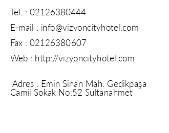 Vizyon City Hotel iletiim bilgileri